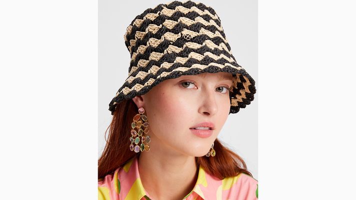 Kate Spade Seaside Stripe Crochet Bucket Hat, Natural/ Black