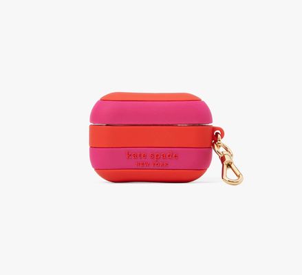 Kate Spade Seaside Striped Silicone Airpods Case, Salmon Pink