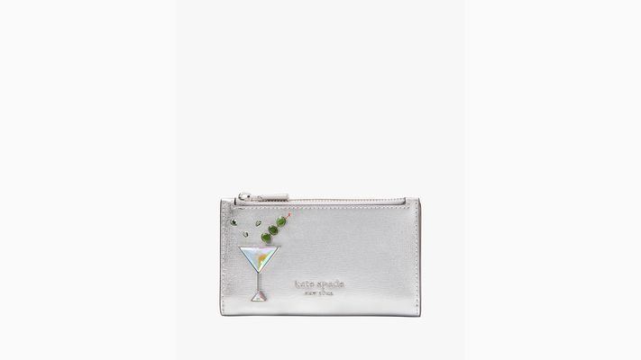 Kate Spade Shaken Not Stirred Embellished Metallic Small Slim Bifold Wallet, Silver