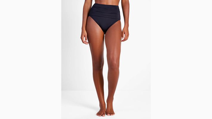 Kate Spade Shirred High-Waist Bikini Bottom, Black