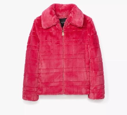 Kate Spade Short Zip Faux Fur Coat, Pom Pink