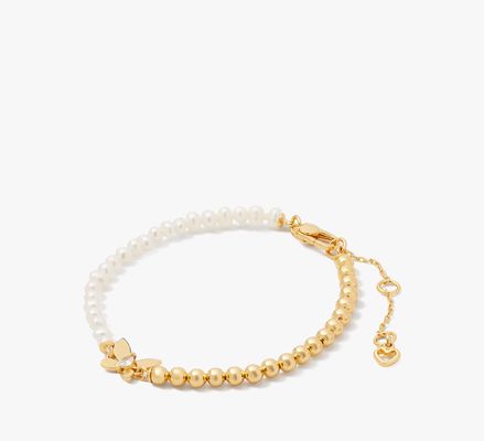 Kate Spade Social Butterfly Pearl And Gold Bead Bracelet, Cream/Gold
