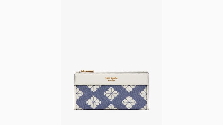 Kate Spade Spade Flower Two-Tone Canvas Zip Slim Wallet, Halo White