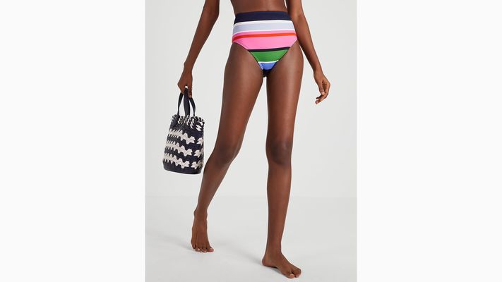 Kate Spade Sunny Day Stripe High-Waist Bikini Bottom