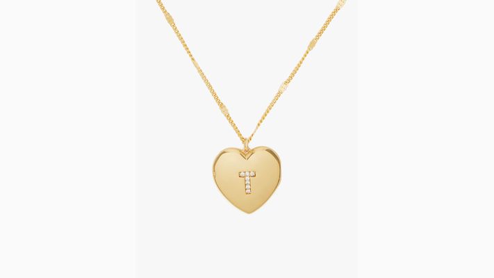 Kate Spade T Heart Letter Locket Necklace, Clear/Gold