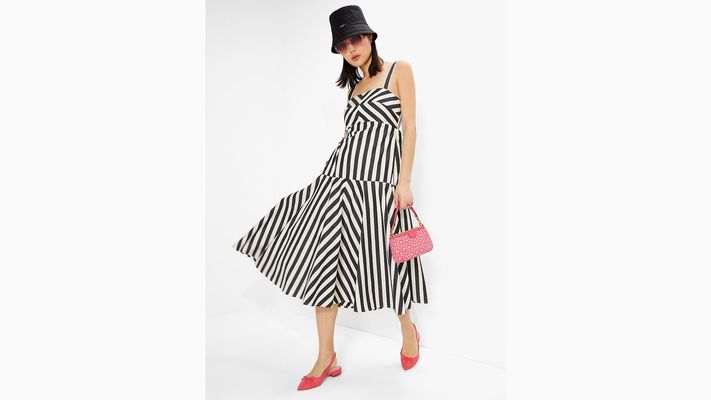 Kate Spade Terrace Stripe Midi Dress, Black/Cream