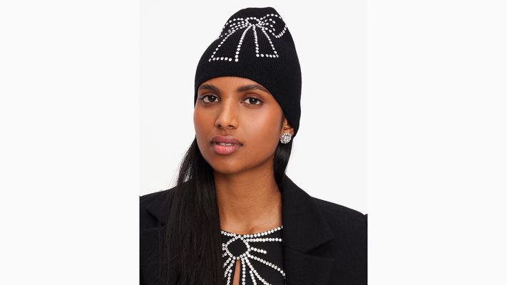 Kate Spade Trompe L'oeil Bow Beanie, Black