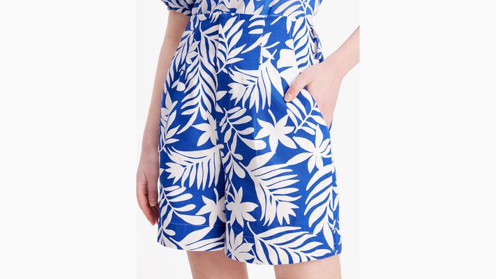 Kate Spade Tropical Foliage Tie-Waist Shorts, Blueberry/Cream