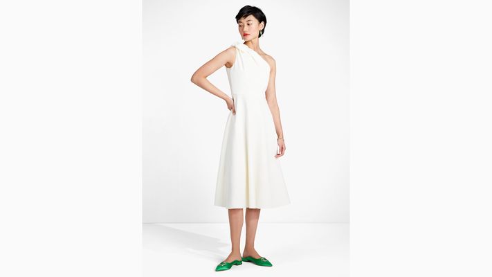 Kate Spade Twill One-Shoulder Dress, French Cream