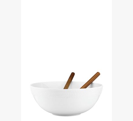 Kate Spade Wickford Salad Set With Wooden Servers, Parchment