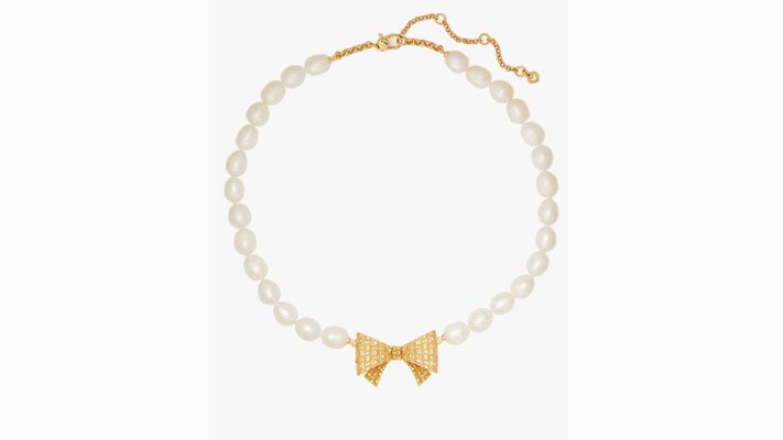 Kate Spade Wrapped In A Bow Pearl Necklace, Cream/Gold