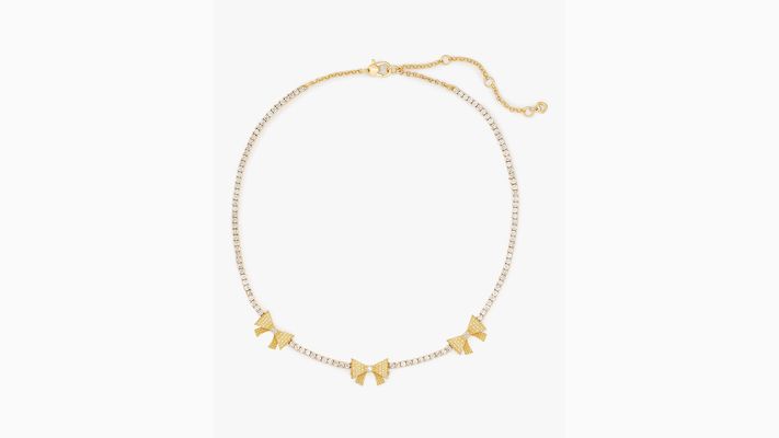 Kate Spade Wrapped In A Bow Tennis Necklace, Clear/Gold