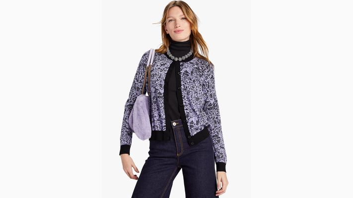 Kate Spade Year Of The Rabbit Toile Cardigan, Lavender Cream