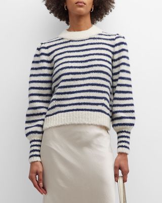 Kate Striped Blouson-Sleeve Sweater