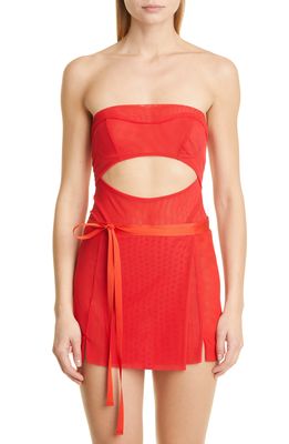 Kathryn Bowen Cutout Strapless Mesh Bodysuit in Red/Red Lining