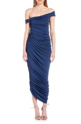 Katie May Alana Asymmetric Off-the-Shoulder Cocktail Dress in Deep Sea