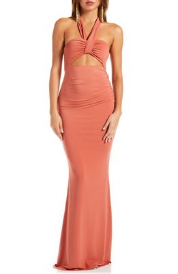 Katie May Amber Halter Neck Body-Con Gown in Rust