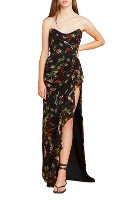 Katie May Babycakes Floral Print Strapless Gown in Black Floral
