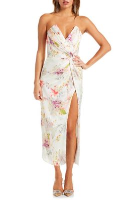 Katie May Come On Home Floral Strapless Cocktail Dress in Neutral Garden