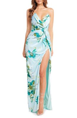 Katie May Finn Floral Strapless Sheath Gown in Orchid Breeze