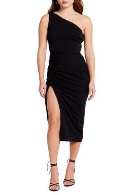 Katie May New Age Ruched One Shoulder Body-Con Cocktail Dress in Black