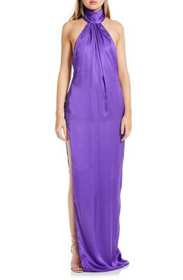 Katie May Sidrit Halter Satin Gown in Grape
