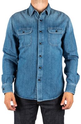 KATO The Brace Loose Weave Denim Button-Up Shirt in Dee