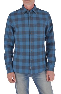 KATO The Ripper Plaid Organic Cotton Flannel Button-Up Shirt in Blue Black