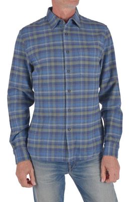 KATO The Ripper Plaid Organic Cotton Flannel Button-Up Shirt in Blue Green