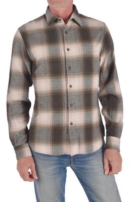 KATO The Ripper Plaid Organic Cotton Flannel Button-Up Shirt in Green Beige