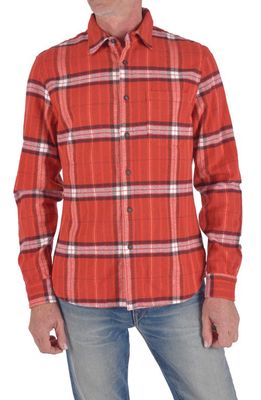 KATO The Ripper Plaid Organic Cotton Flannel Button-Up Shirt in Red