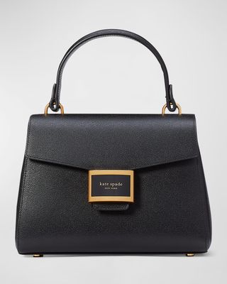 katy small textured leather top-handle bag
