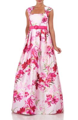 Kay Unger Ainsley Floral Cap Sleeve Gown in Hibiscus