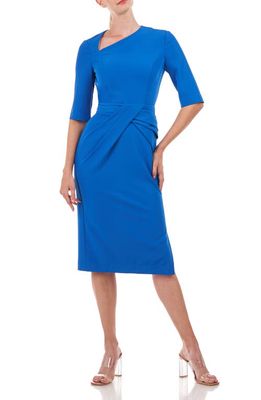 Kay Unger Alexa Asymmetric Midi Cocktail Dress in Deep Blue
