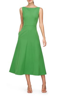 Kay Unger Amari Sleeveless Stretch Crepe Midi Cocktail Dress in Lush Green 