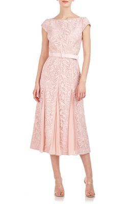 Kay Unger Angela Lace A-Line Midi Dress in Soft Blush