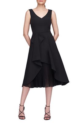 Kay Unger Begonia Crepe & Chiffon Midi A-Line Dress in Black 