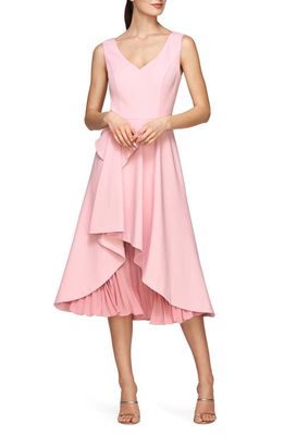 Kay Unger Begonia Crepe & Chiffon Midi A-Line Dress in Pink Mauve 