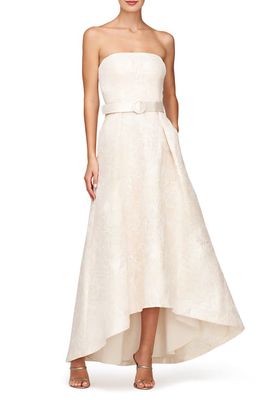 Kay Unger Bella Floral Jacquard Belted High-Low Gown in Ivory 