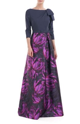 Kay Unger Brenna Belted Gown in Cerise/Slate