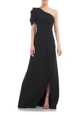 Kay Unger Briana One-Shoulder Draped Gown in Black