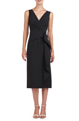 Kay Unger Brynn Ruffle Midi Sheath Dress in Black at Nordstrom, Size 4