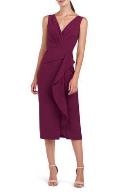 Kay Unger Brynn Ruffle Midi Sheath Dress in Boysenberry