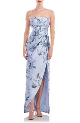 Kay Unger Chic Floral Strapless Column Gown in Bluebell Multi