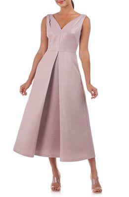 Kay Unger Claire Inverted Pleat Fit & Flare Midi Dress in Rose Tan