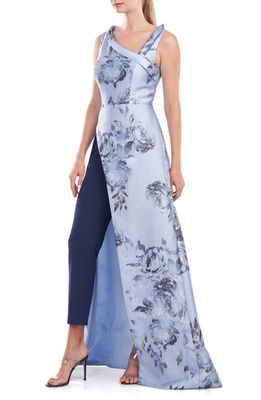 Kay Unger Clairice Maxi Jumpsuit in Blue Dawn Multi