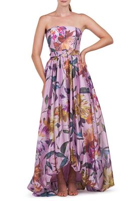 Kay Unger Evangeline Floral Strapless High-Low Gown in Pink Mauve