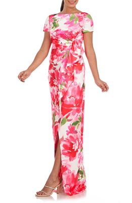 Kay Unger Franca Floral Column Gown in Hibiscus