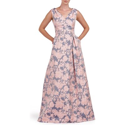 Kay Unger Glenna Pleated Sleeveless Gown in Soft Blush