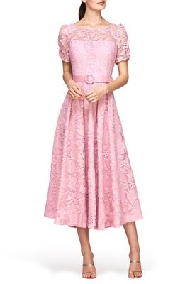 Kay Unger Haisley Belted Lace Cocktail Dress in Pink Mauve 